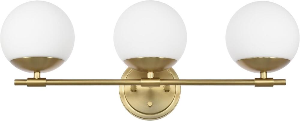 3-Light Aged Brass Bathroom Vanity Light with Globe Glass Shades